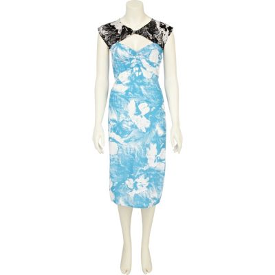 Blue floral print tea dress
