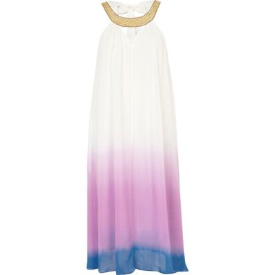 Purple ombre embellished trim swing dress