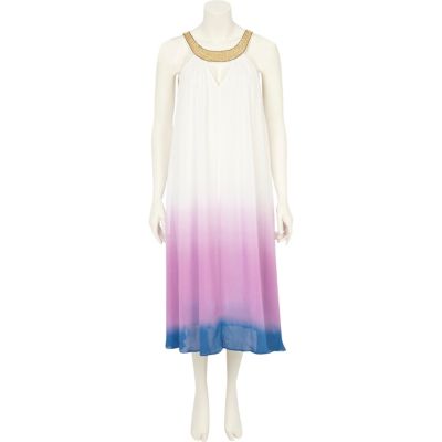Purple ombre embellished trim swing dress