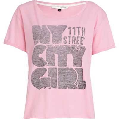 pink nyc girl print t-shirt