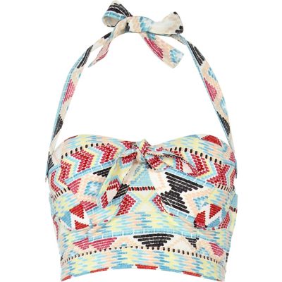 blue aztec print bralet