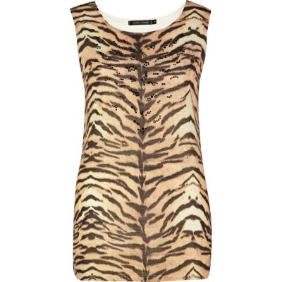 Brown tiger print tank top