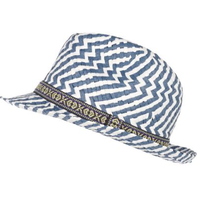 blue zig zag straw hat