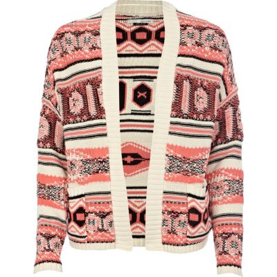 pink aztec print cardigan