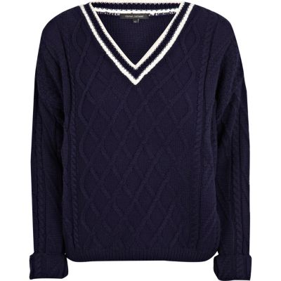navy v neck cricket jumper