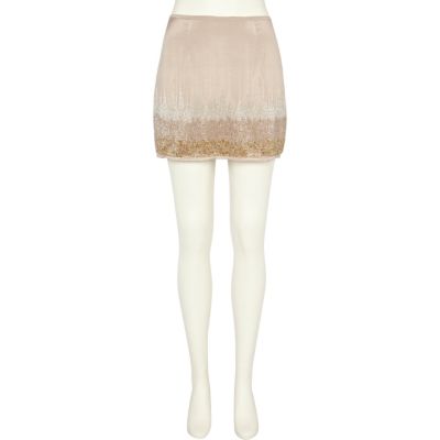 Light pink beaded mini skirt
