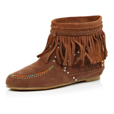 light brown fringe ankle boots