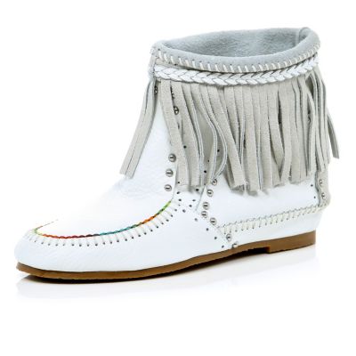 white fringe ankle boots