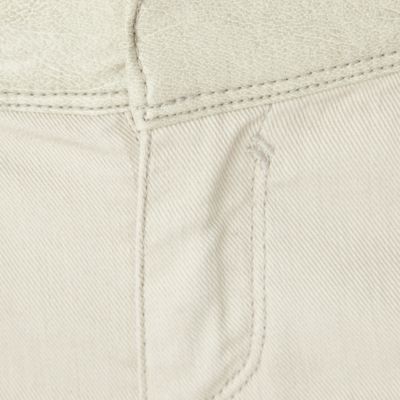 Cream leather look mix shorts