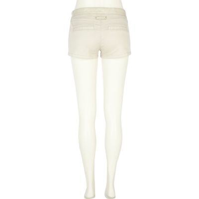 Cream leather look mix shorts