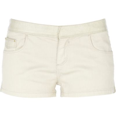 Cream leather look mix shorts