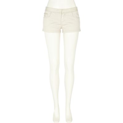 Cream leather look mix shorts