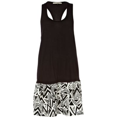 Black aztec print drop waist dress