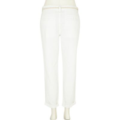 White linen belted trousers