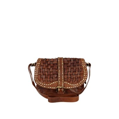 brown leather weave cross body bag