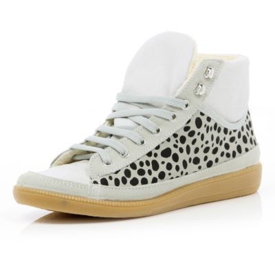 grey animal print lace up high tops 