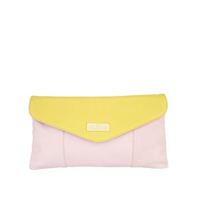 light yellow colour block leather clutch