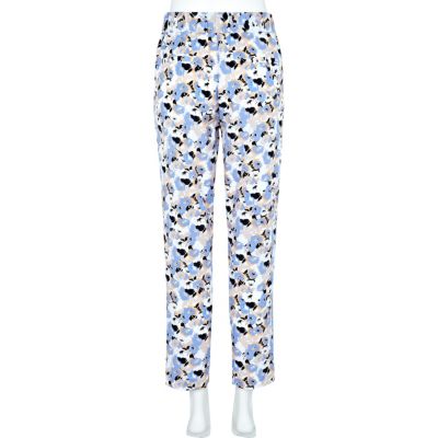 Blue floral printed tapered trousers