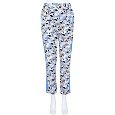 Blue floral printed tapered trousers