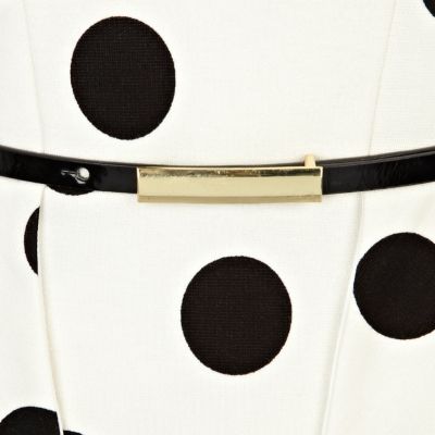 White polka dot bandeau peplum dress