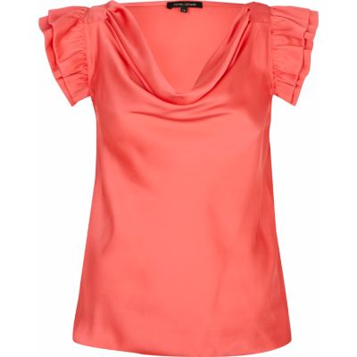coral cowl neck top