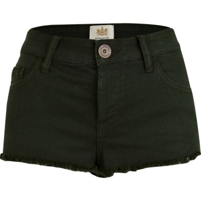 Dark green denim super short hotpants
