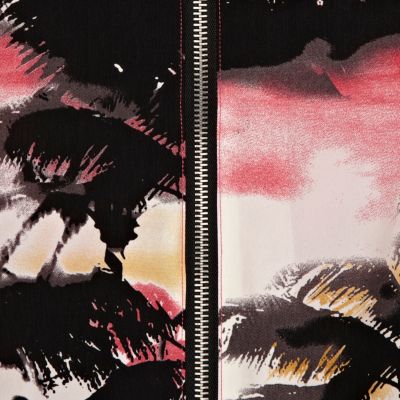 Pink palm tree print bomber jacket