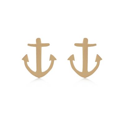 gold tone anchor stud earrings