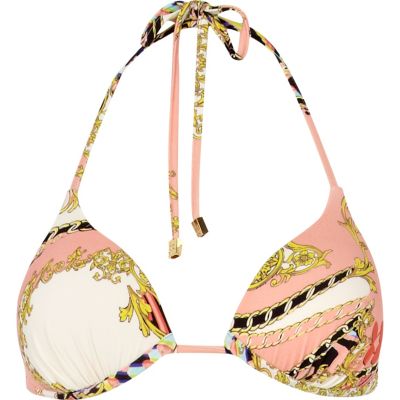 Orange scarf print bikini top