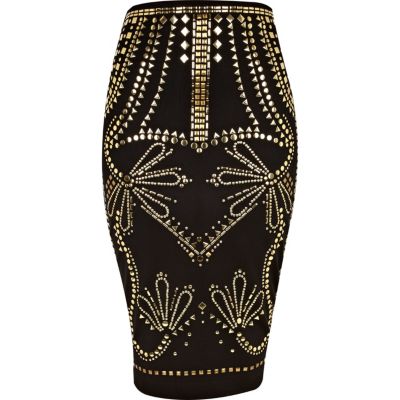 black studded pencil skirt