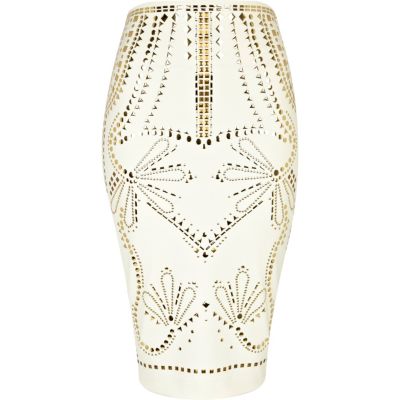 cream studded pencil skirt