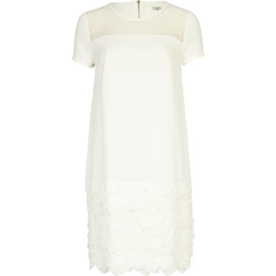cream petal hem shift dress