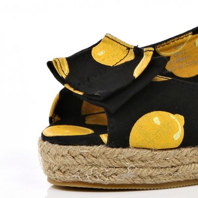 Black fruit print sling back espadrilles