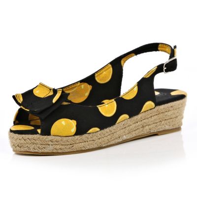 Black fruit print sling back espadrilles