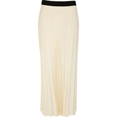 Cream pleated maxi skirt