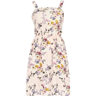 Pink floral print waisted dress