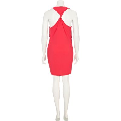 Pink knot front drape neck dress