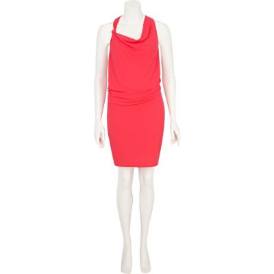 Pink knot front drape neck dress