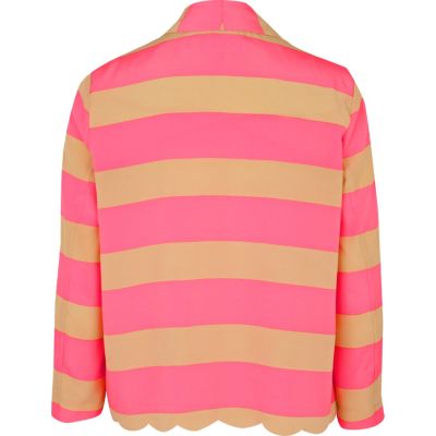 Pink stripe scalloped hem blazer