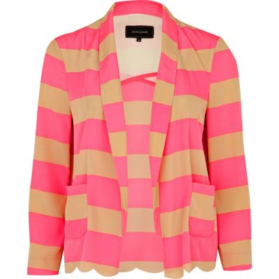 Pink stripe scalloped hem blazer