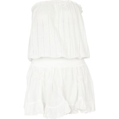 White broderie anglaise bandeau mini dress