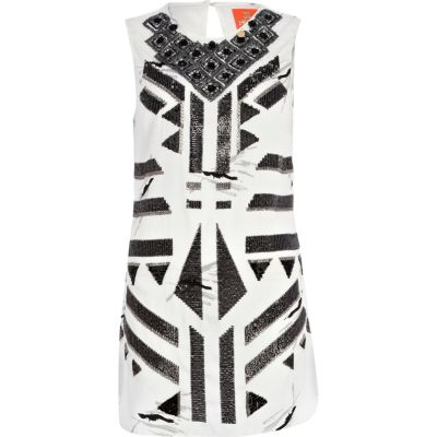 Black print Pacha beaded shift dress