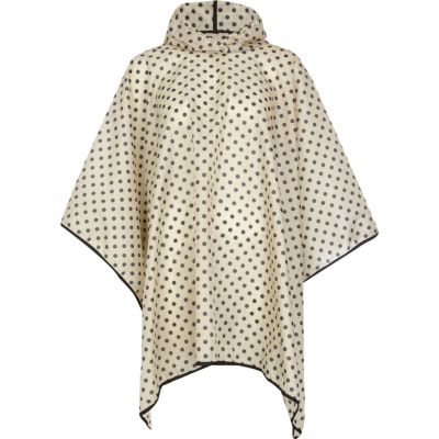 Grey polka dot print hooded rain poncho
