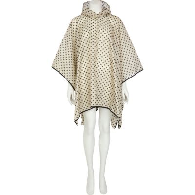 Grey polka dot print hooded rain poncho