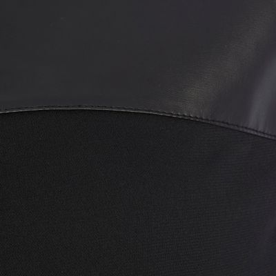 Black leather look panelled t-shirt