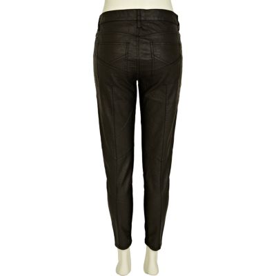 Black leather look crop trousers