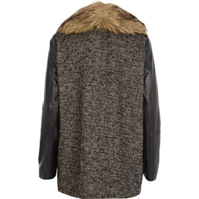Grey faux fur collar boyfriend coat