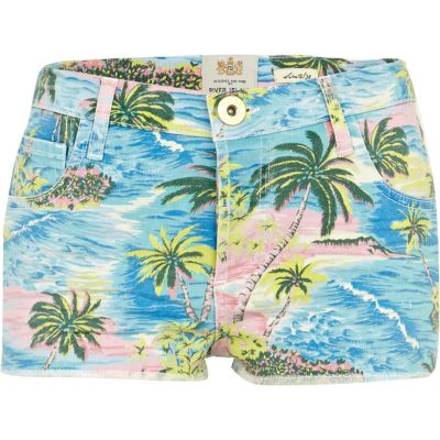blue hawaiian print super short hotpants