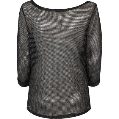 Black open weave top