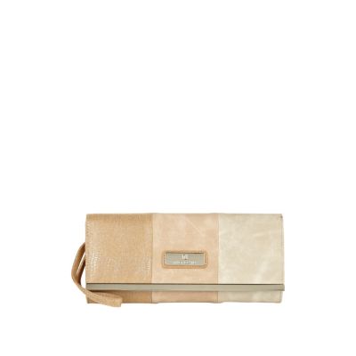 Cream colour block clutch bag